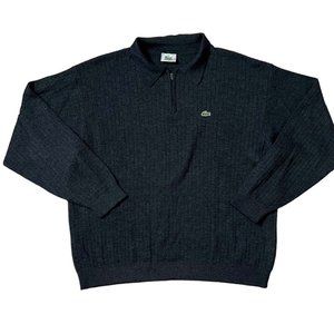 Lacoste Men's Wool Blend 1/4 Zip Pullover Sweater Charcoal Gray